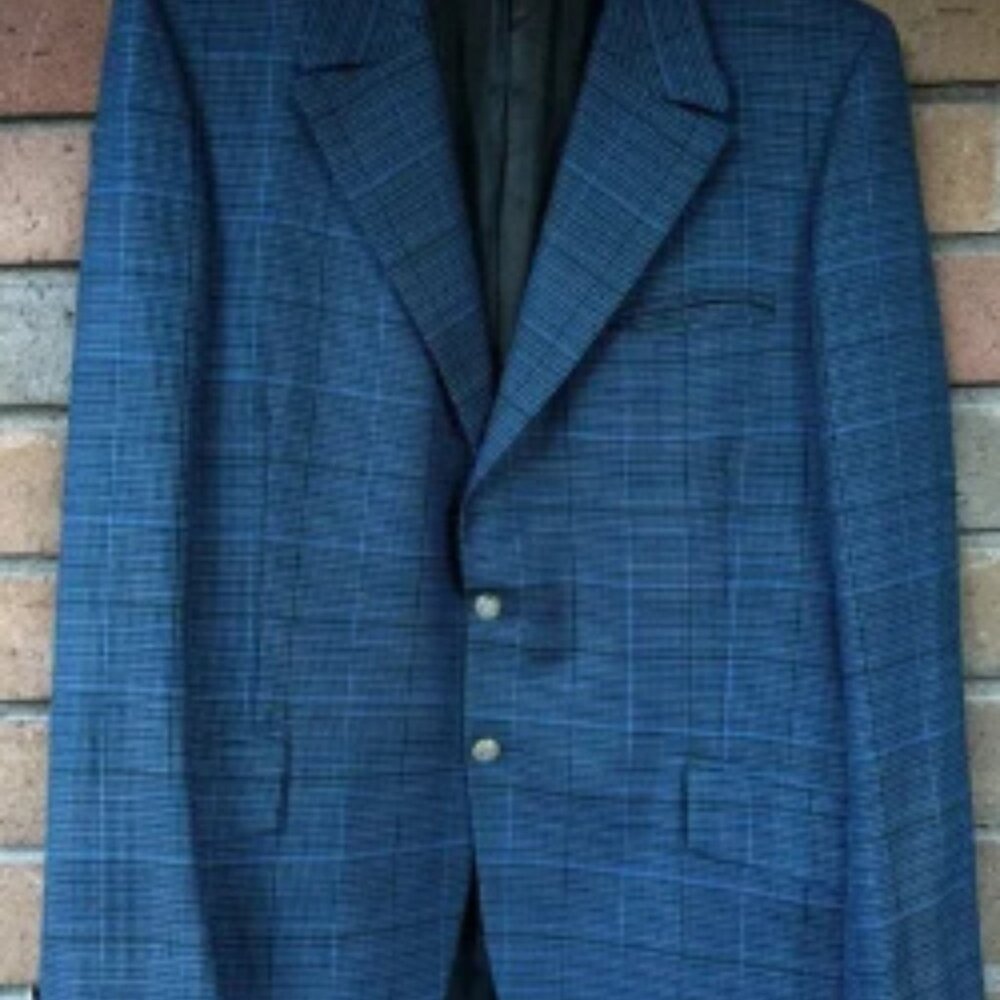 Louis Roth Suit Jacket Men’s Size 42L Blue Plaid Mod Tailored‎ Sport Coat 1970’s